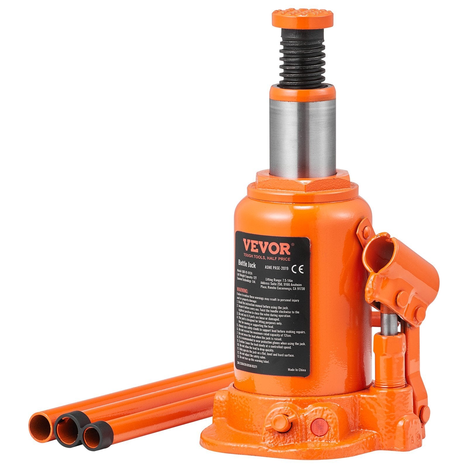 VEVOR Hydraulic Bottle Jack, 12 Ton/24000 LBS All Welded Bottle Jack, 7.5-14 inch Lifting Range, with 3-section Long Handle, for Car, Pickup Truck, Truck, RV, Auto Repair, Industrial Engineering - Premium Bottle Jacks from VEVOR - Just $60.19! Shop now at Rapidvehicles