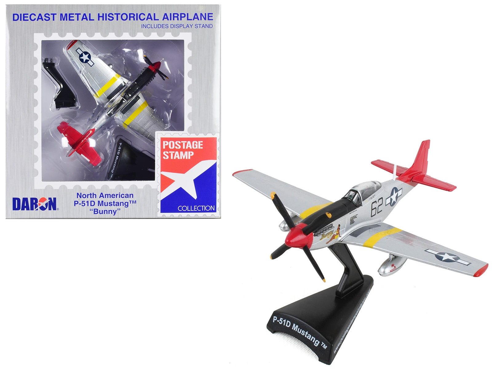 North American P-51D Mustang Fighter Aircraft #62 "Bunny" United States Army Air Force 1/100 Diecast Model Airplane by Postage Stamp - Premium Military Models from Postage Stamp - Just $43.99! Shop now at Rapidvehicles