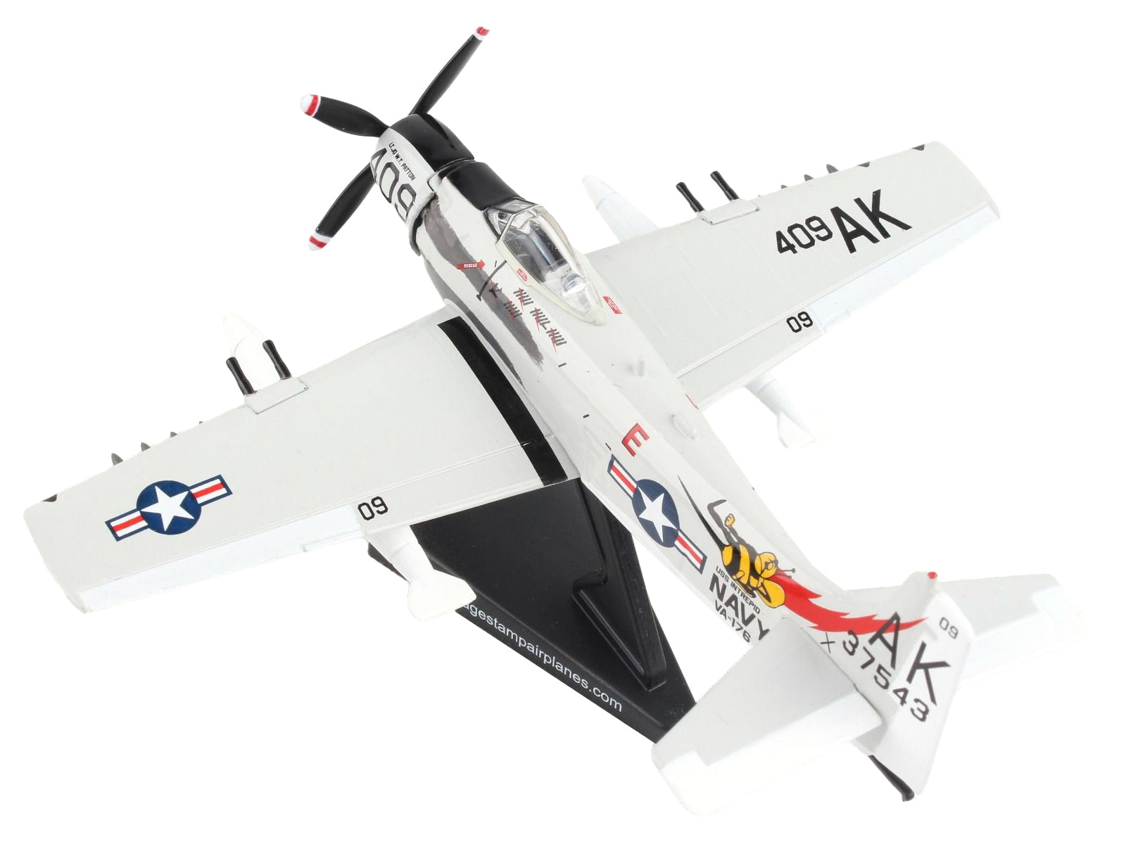 Douglas A-1 Skyraider Aircraft "Papoose Flight" United States Navy 1/110 Diecast Model Airplane by Postage Stamp