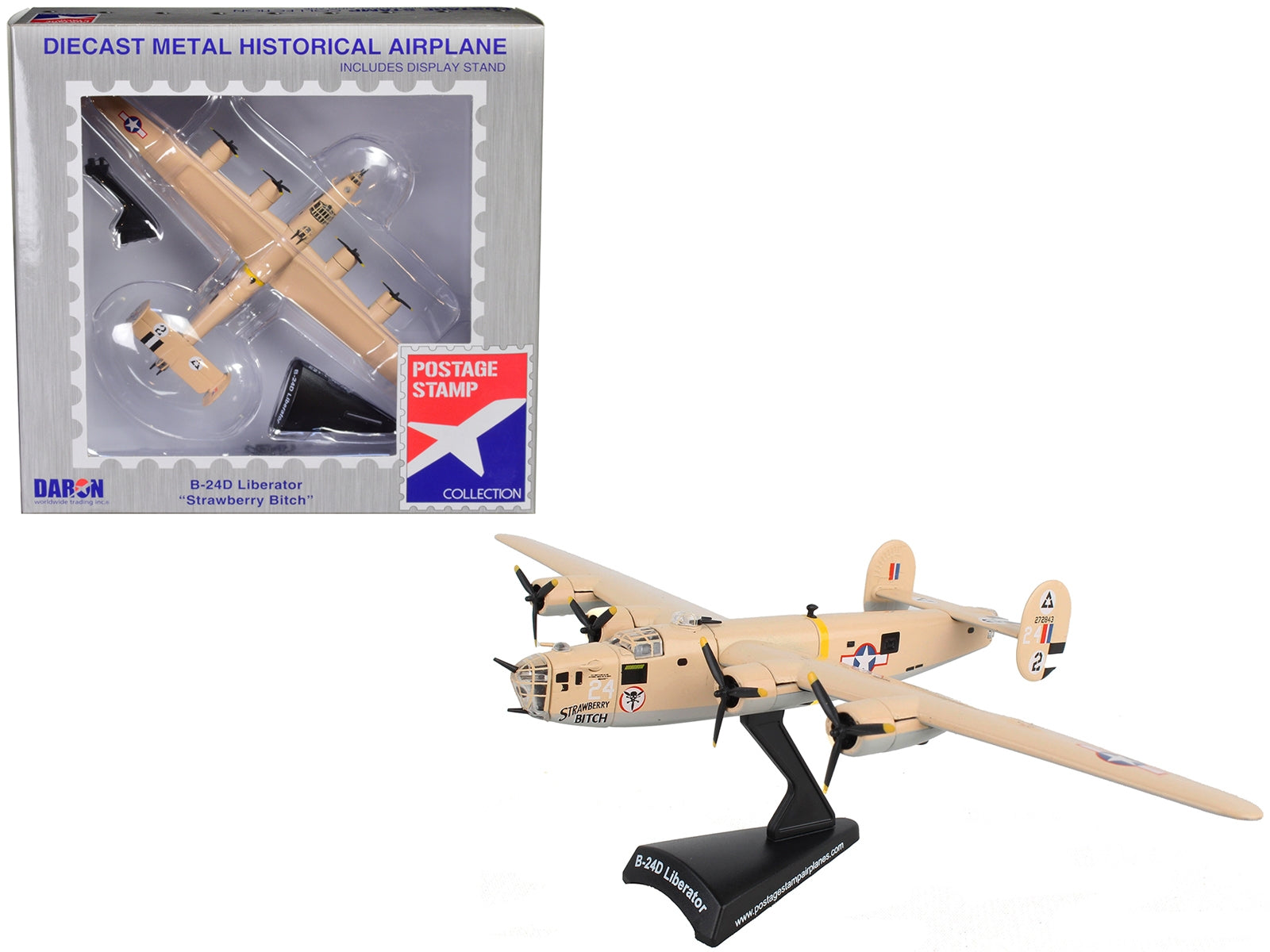 Consolidated B-24D Liberator Bomber Aircraft "Strawberry Bitch 376th Heavy Bombardment North Africa" United States Army Air Forces 1/163 Diecast Model Airplane by Postage Stamp