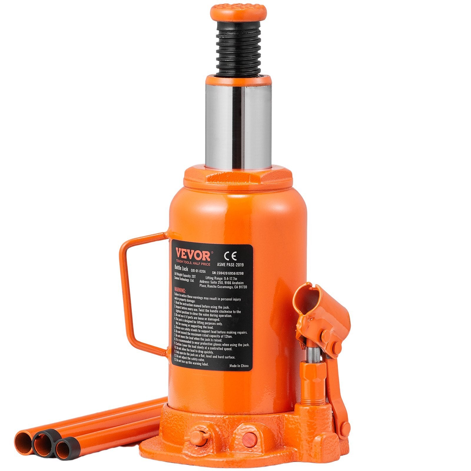 VEVOR Hydraulic Bottle Jack, 20 Ton/44092 LBS All Welded Bottle Jack, 7.5-14 inch Lifting Range, with 3-section Long Handle, for Car, Pickup Truck, Truck, RV, Auto Repair, Industrial Engineering - Premium Bottle Jacks from VEVOR - Just $53.19! Shop now at Rapidvehicles