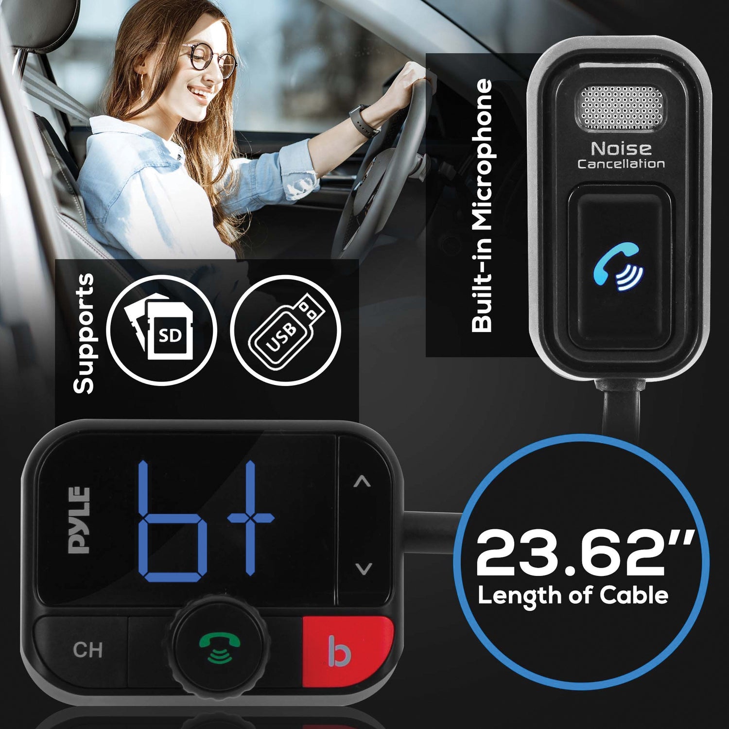 Pyle PBT97 Bluetooth-Streaming FM Transmitter Adapter with Detachable Microphone - Premium Car Audio Accessories from PYLE(R) - Just $39.99! Shop now at Rapidvehicles