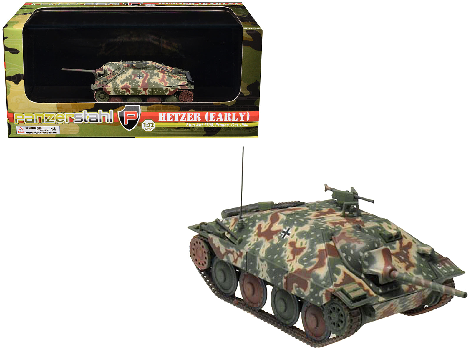Hetzer (Early) Tank Destroyer "StuG.Abt 1708 France" (1944) German Army 1/72 Diecast Model by Panzerstahl free shipping USA