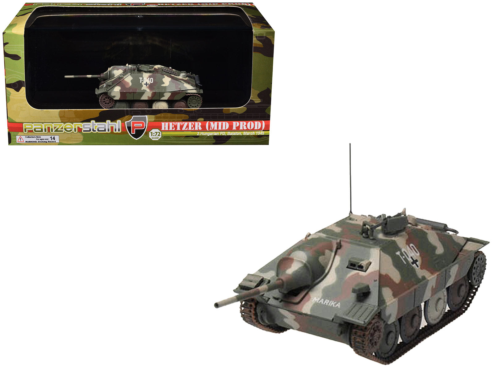 Hetzer (Mid Prod) Tank Destroyer "T-040 Marika 2nd Hungarian Panzer Division Balaton" (1945) German Army 1/72 Diecast Model by Panzerstahl free shipping USA