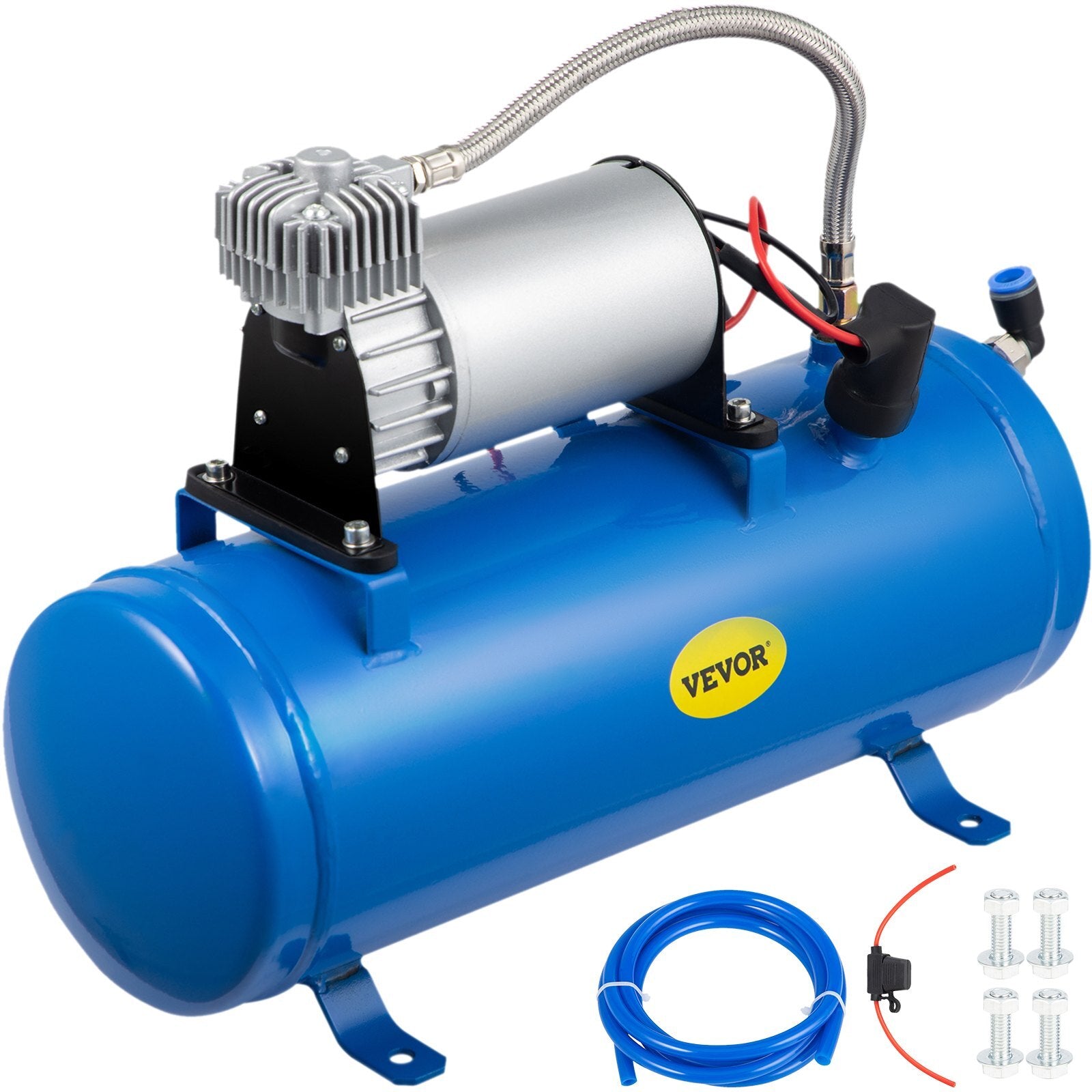 VEVOR 12V Train Horn Air Compressor with Tank 150PSI Air Car Compressor Portable Tire Inflator with 6 Liter Tank 1.6 Gallon for Train Horns Motorhome Tires - Premium Train Horn Kit from VEVOR - Just $109.19! Shop now at Rapidvehicles