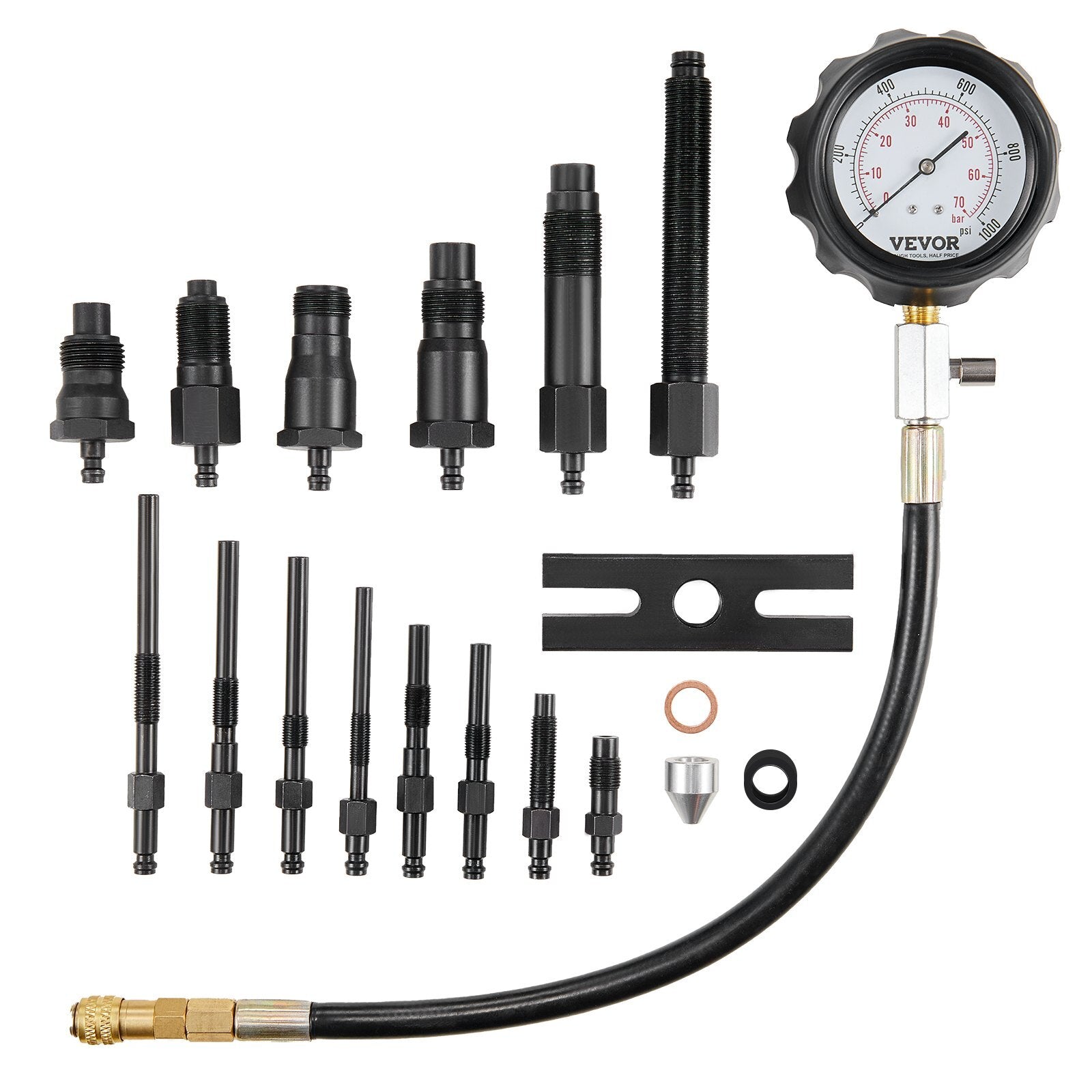 VEVOR Diesel Engine Compression Tester, 18 pcs Cylinder Pressure Test Tool Kit, with 0-1000 psi Gauge and Adapters, Diesel Injector Tester Check Cylinders in Diesel Trucks, Tractors, Equipment - Premium Compression Test Kits from VEVOR - Just $60.19! Shop now at Rapidvehicles