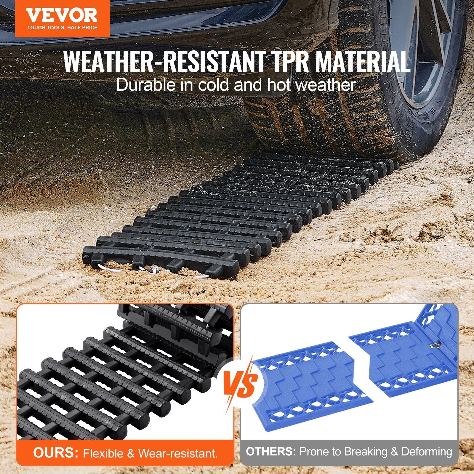 VEVOR 2PCS Traction Boards with TPR for Mud Snow Sand Storage Bags Short Black - Premium Traction Boards from VEVOR - Just $68.59! Shop now at Rapidvehicles