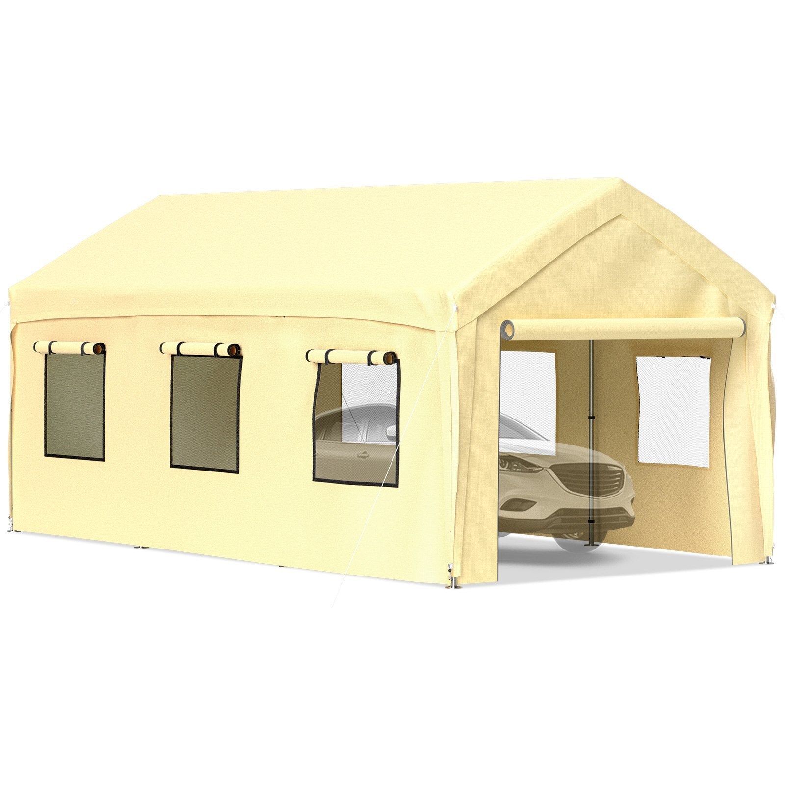 VEVOR Carport Canopy Car Canopy 10 x 20ft w/ 8 Legs Sidewalls Windows Yellow - Premium Carports from VEVOR - Just $451.09! Shop now at Rapidvehicles