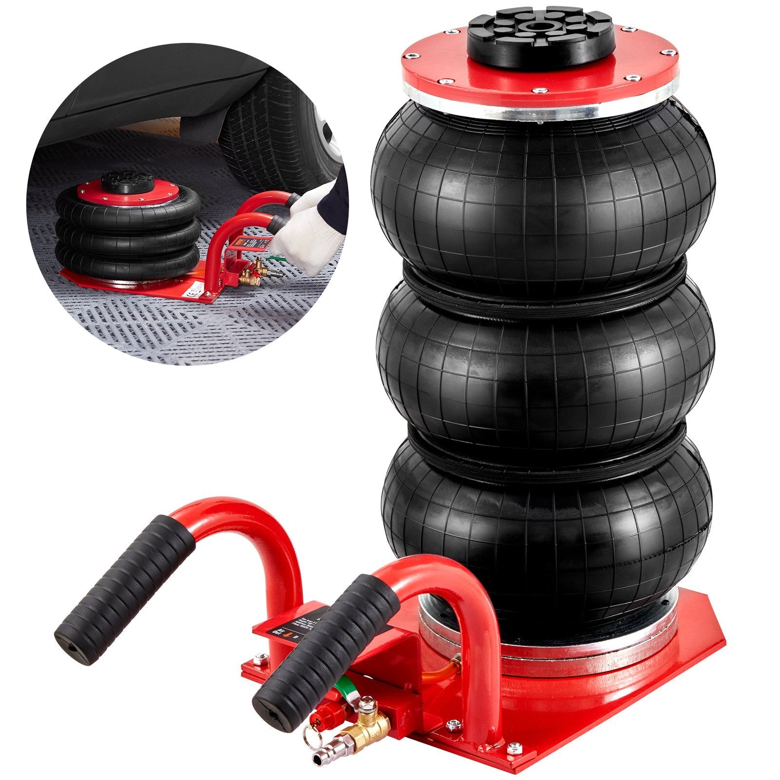 VEVOR Air Jack, 3 Ton/6600 lbs Triple Bag Air Jack, Airbag Jack with Six Steel Pipes, Lift up to 17.7 inch/450 mm, 3-5 s Fast Lifting Pneumatic Jack, with Side Handles for Car, Garage, Repair (Red) - Premium Pneumatic Car Jack from VEVOR - Just $109.19! Shop now at Rapidvehicles