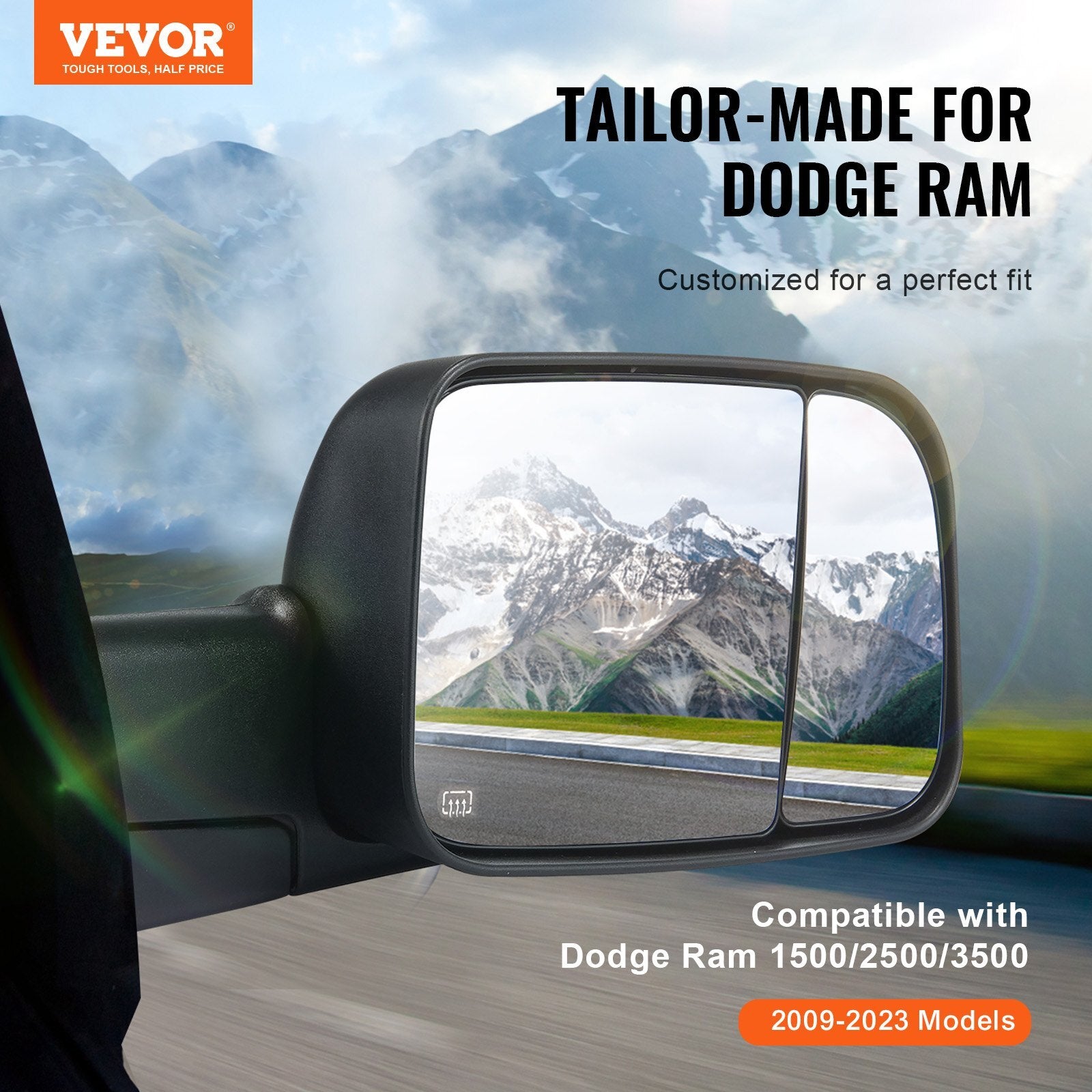 VEVOR Towing Mirrors, Left & Right Pair Set for 2009-2023 Dodge Ram 1500 2500 3500, Power Heated with Signal Light & Puddle Light, Plane & Convex Glass, Manual Controlling Flipping Folding, Black - Premium Towing Mirrors from VEVOR - Just $211.49! Shop now at Rapidvehicles