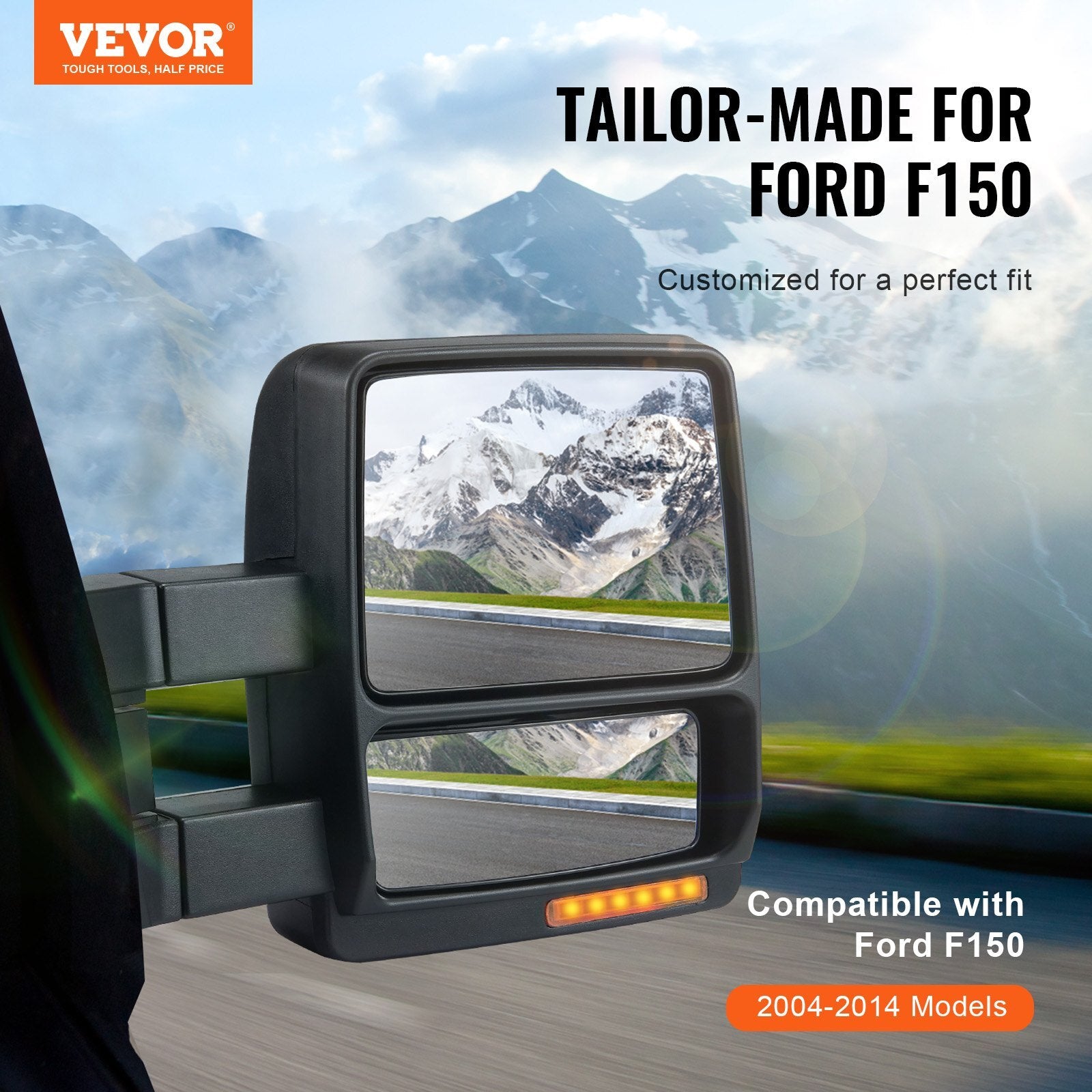 VEVOR Towing Mirrors, Left & Right Pair Set for 2004-2014 Ford F150, Power Heated with Signal Light & Puddle Light, Plane & Convex Glass, Manual Controlling Telescoping Folding, Heating Defrost, Black - Premium Towing Mirrors from VEVOR - Just $215.79! Shop now at Rapidvehicles