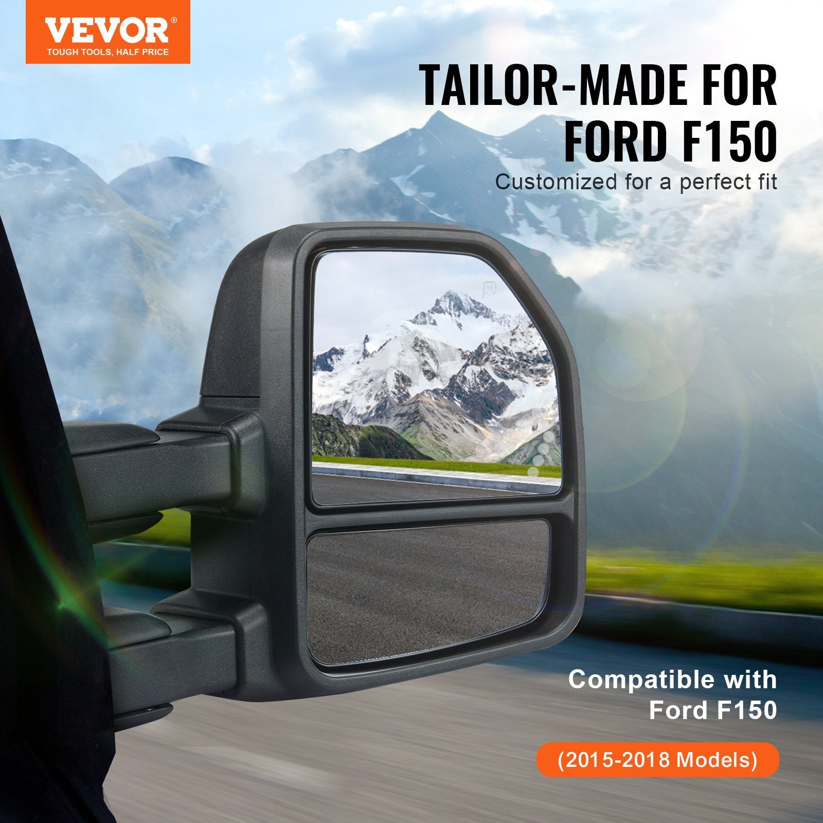 VEVOR Towing Mirrors, Left & Right Pair Set for 2015-2018 Ford F150, Power Heated with Signal Light & Puddle Light, Plane & Convex Glass, Manual Controlling Telescoping Folding, Heating Defrost, Black - Premium Towing Mirrors from VEVOR - Just $311.99! Shop now at Rapidvehicles