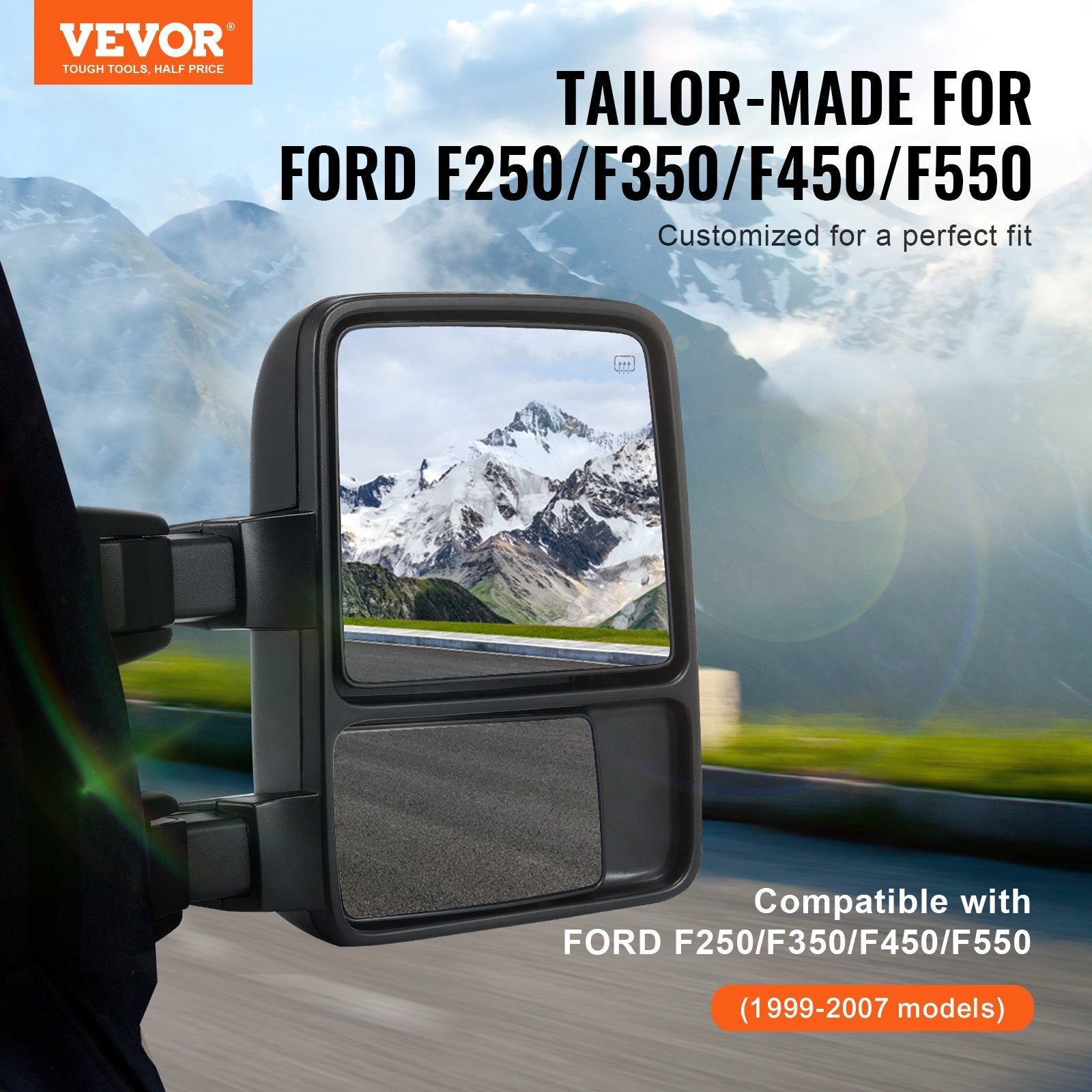 VEVOR Towing Mirrors, Left & Right Pair Set for 1999-2007 Ford F250 F350 F450 F550, Power Heated with Signal Light, Plane & Convex Glass, Manual Controlling Telescoping Folding, Heating Defrost, Black - Premium Towing Mirrors from VEVOR - Just $207.99! Shop now at Rapidvehicles