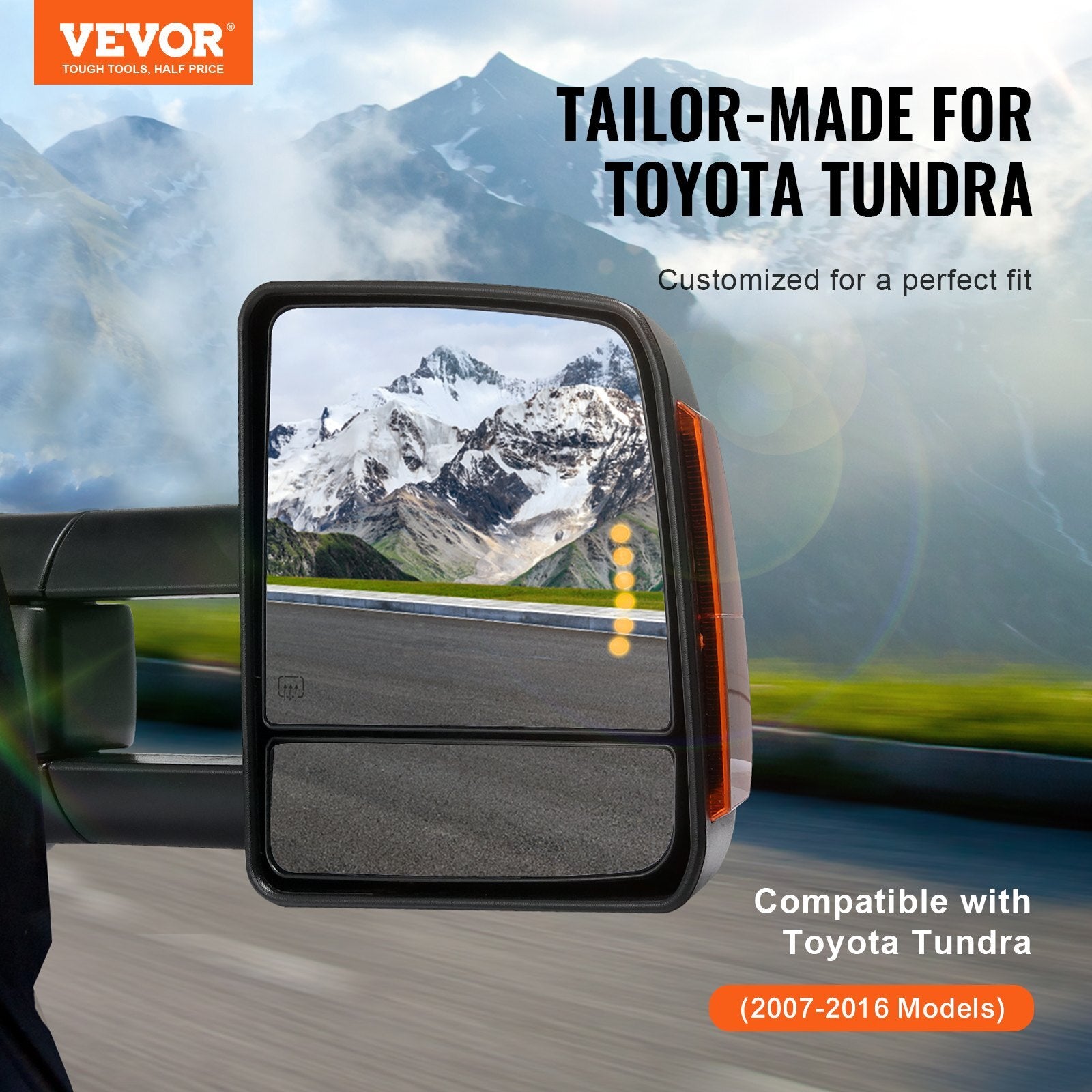 VEVOR Towing Mirrors, Left & Right Pair Set for 2007-2016 Toyota Tundra, Power Heated Tow Mirror with Signal Light, Plane & Convex Glass, Manual Controlling Telescoping Folding, Heating Defrost, Black - Premium Towing Mirrors from VEVOR - Just $226.19! Shop now at Rapidvehicles