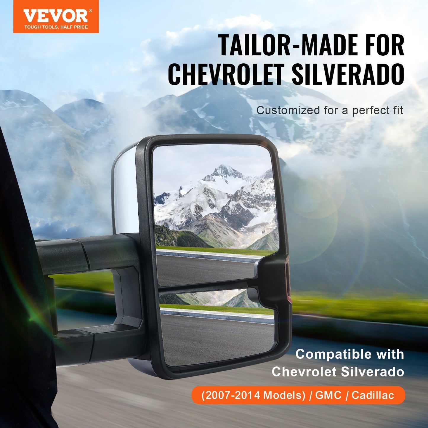 VEVOR Towing Mirrors, Left & Right Pair Set for Chevrolet Silverado (2007-2014)/GMC/Cadillac, Power Heated Tow Mirror with Signal Light, Manual Controlling Telescoping Folding, Heating Defrost, Silver - Premium Towing Mirrors from VEVOR - Just $259.43! Shop now at Rapidvehicles