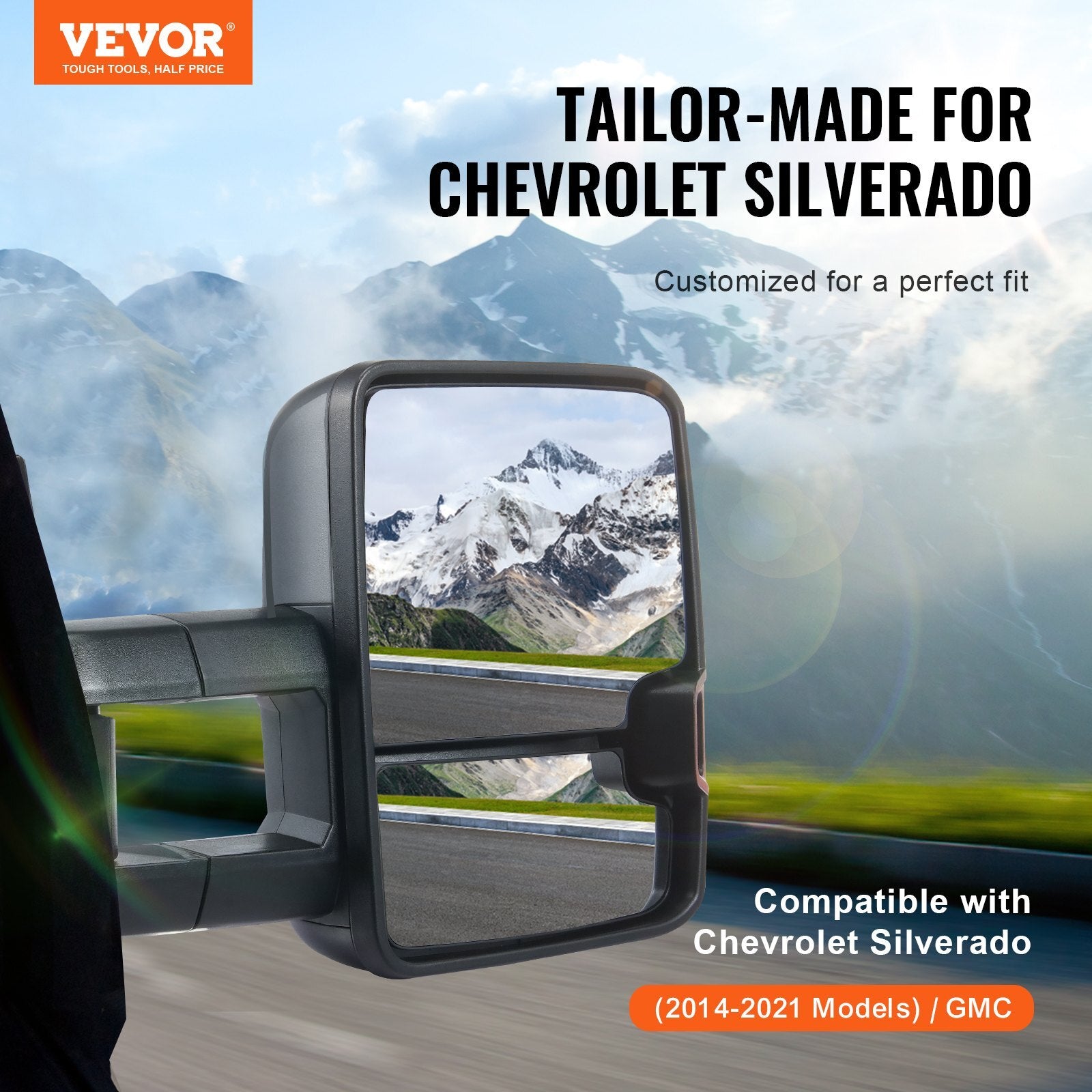 VEVOR Towing Mirrors, Left & Right Pair Set for Chevrolet Silverado (2014-2021)/GMC, Power Heated with Signal Light & LED Driving Light, Manual Controlling Telescoping Folding, Heating Defrost, Black - Premium Towing Mirrors from VEVOR - Just $219.95! Shop now at Rapidvehicles