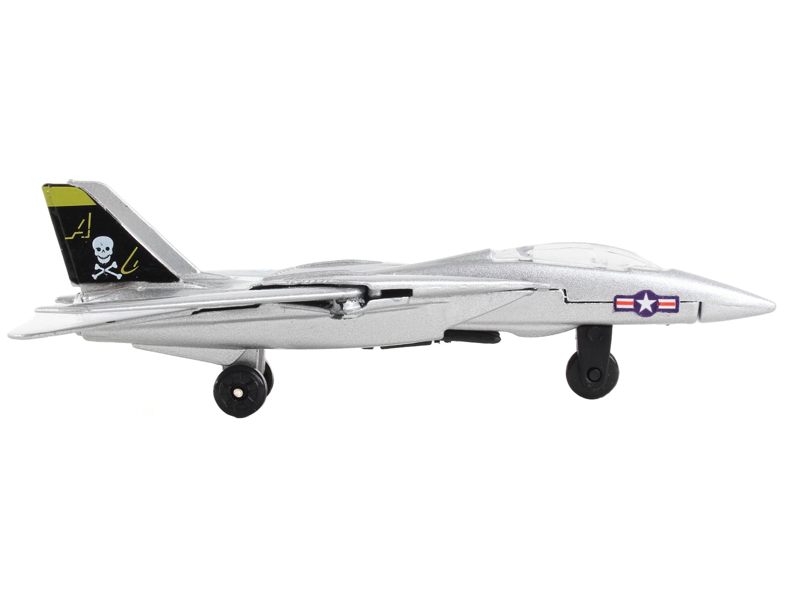 Grumman F-14 Tomcat Fighter Aircraft Silver Metallic "United States Navy VF-84 Jolly Rogers" with Runway Section Diecast Model Airplane by Runway24