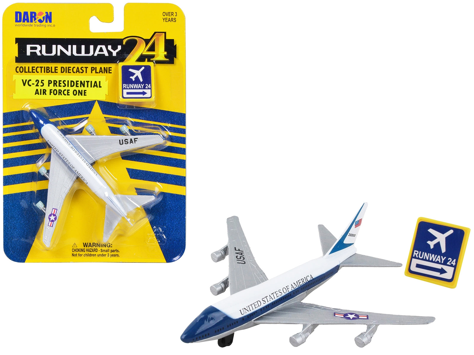 Boeing VC-25 Aircraft White and Blue "United States of America - Air Force One" with Runway 24 Sign Diecast Model Airplane by Runway24 - Premium Boeing from Runway24 - Just $21.99! Shop now at Rapidvehicles