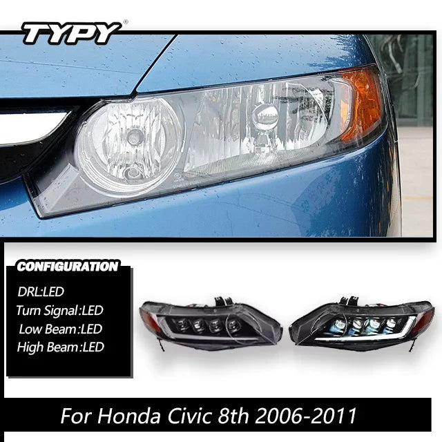 Car For Honda Civic 8th Gen Headlight 2006-2011 Upgrade Modified to New DRL Dynamic Turn Signal LED Headlight Auto Accessories