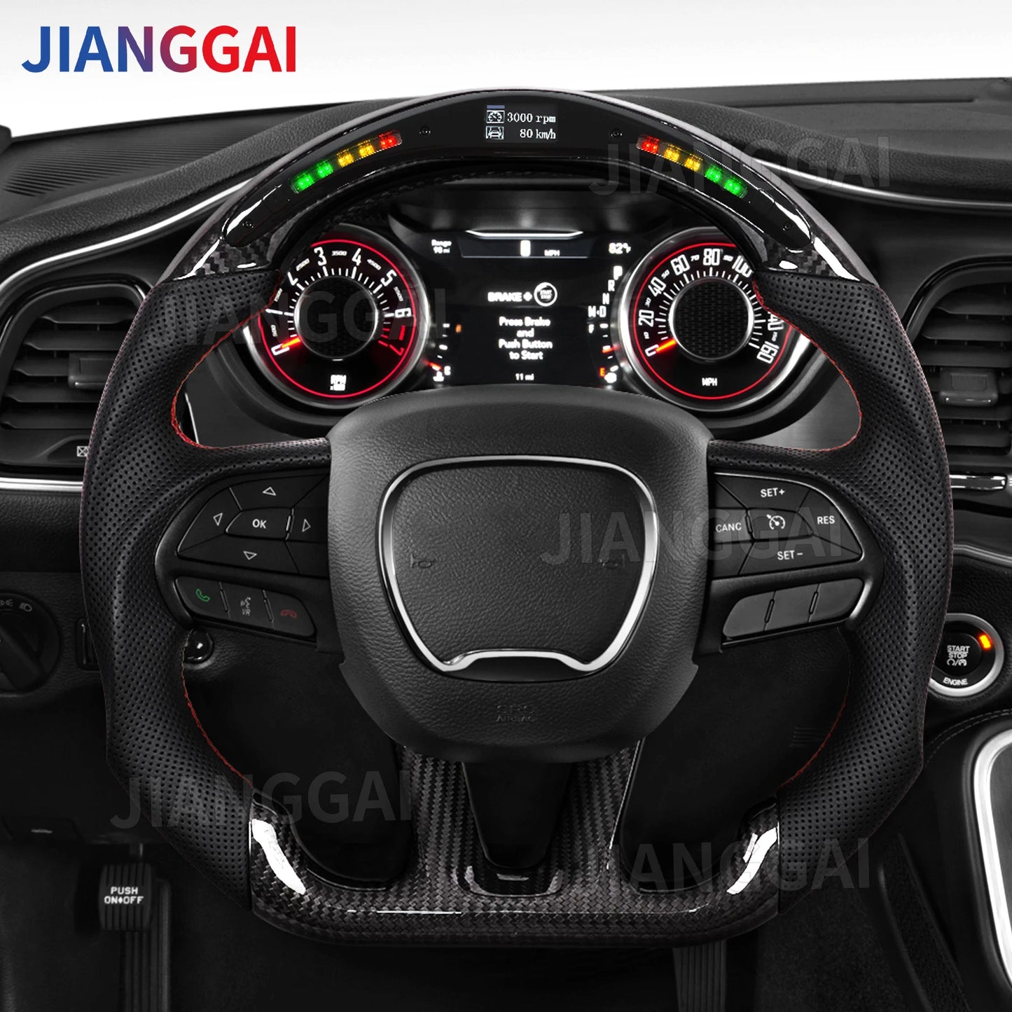 LED Carbon Fiber Steering Wheel For Dodge Challenger Charger Durango HELLCAT 2015-2020 Jeep Grand Cherokee SRT 2014-2020