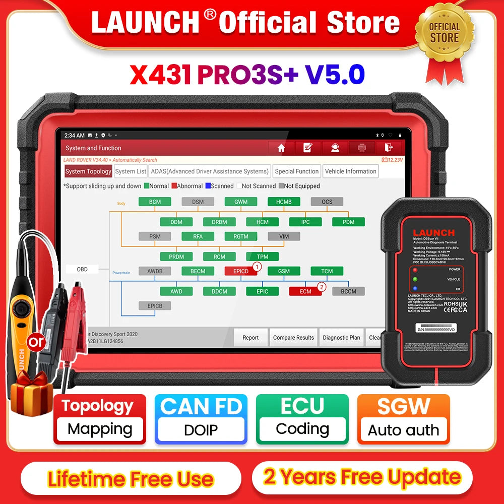 2025 LAUNCH X431 PRO3S+ V5.0 Car Diagnostic Tools 10.1' Auto OBD OBD2 Scanner CANFD DOIP Topology Map Bidirectional ECU Coding