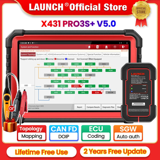 2025 LAUNCH X431 PRO3S+ V5.0 Car Diagnostic Tools 10.1' Auto OBD OBD2 Scanner CANFD DOIP Topology Map Bidirectional ECU Coding