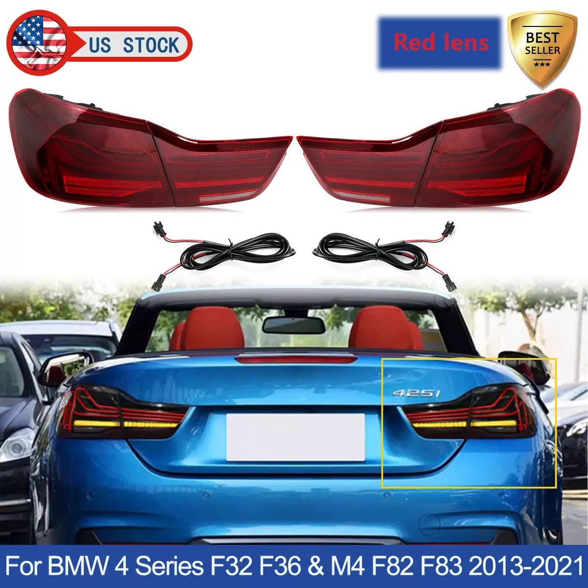 For BMW 4 Series 420i 430i 440i F32 F33 F82 F83 2014-2020 Tail Light Assembly CS Style Signal Lamp Red Lens LED Rear Tail Lights