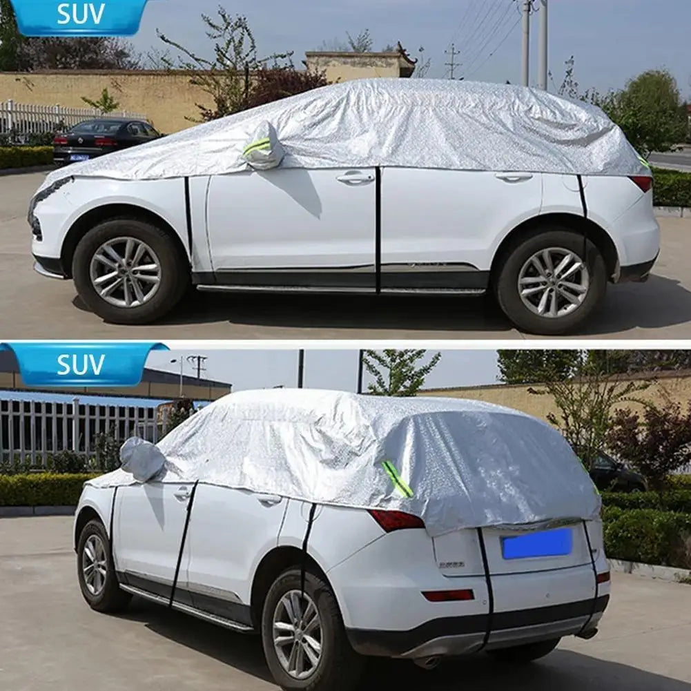 Color Name: WHITE, Ships From: CHINA - Universal Half Car Cover Shade Cover Outdoor Reflection Aluminum Film Waterproof Auto Cover For Sedan Hatchback Suv E2p5 - Premium Exterior Accessories from NoEnName_Null - Just $42.99! Shop now at Rapidvehicles