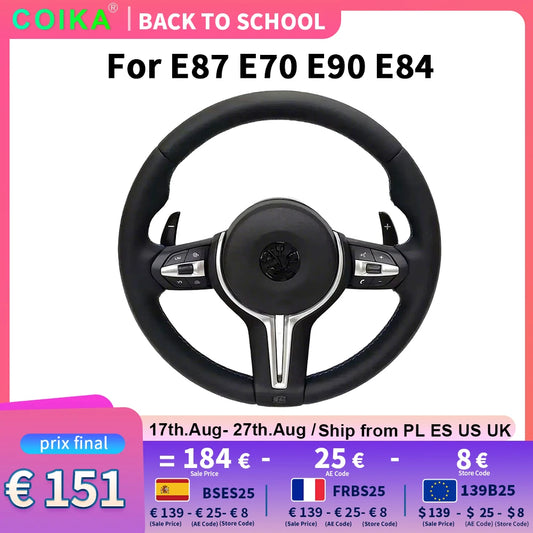 With Paddle Shifter Full Leather Steering Wheel For BMW 3 Series E90 E91 E92 E93 X5 E70 X6 E71 E82 E88 E81 E87 Car Accessories