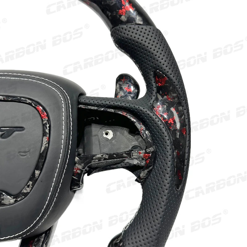 Forged Carbon Fiber Steering Wheel for Dodge CHALLENGER Challenger ChargerSRT HELLCAT Car Steering Wheel with LED Flash Cover