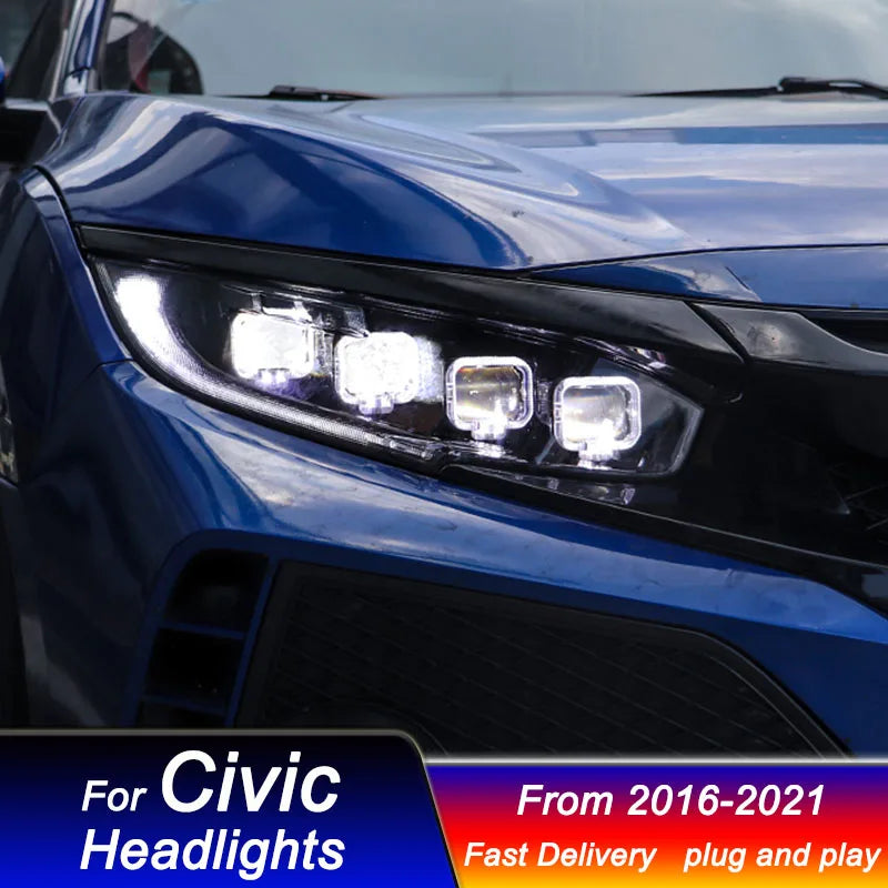 Car Led Headlights For Honda CIVIC 2016-2021 Bugatti style full LED Head Lamp daytime running DRL Head Lamp Front light Assembly