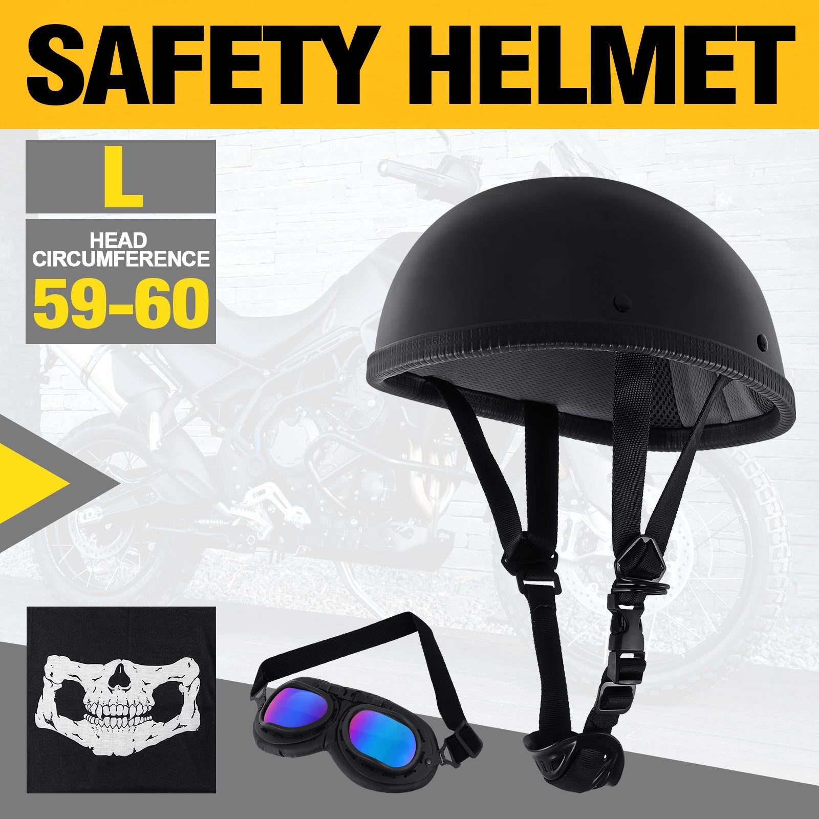 DOT Youth Adult Motorcycle Half Helmet Cruiser Biker w/ T09 Goggle & Scarf - Premium Automotive from Rapidvehicles - Just $42.99! Shop now at Rapidvehicles