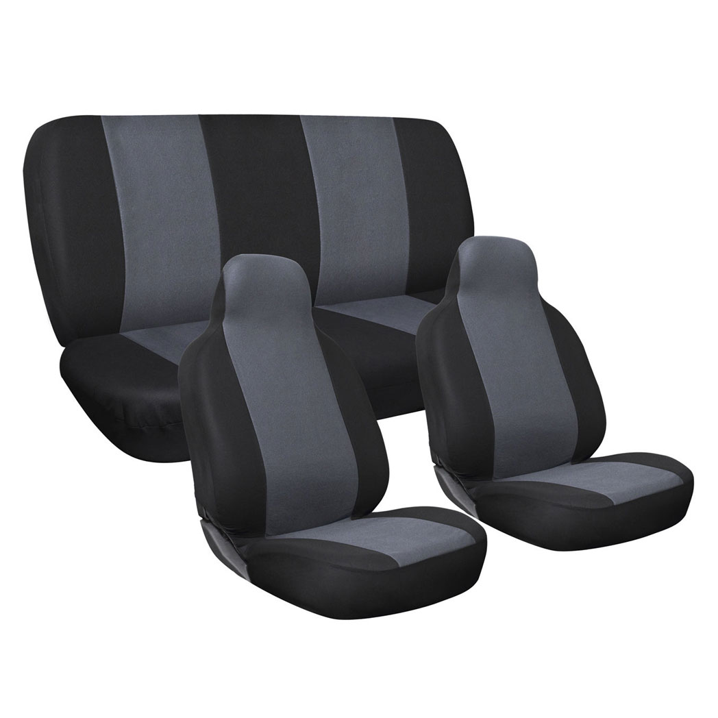 Four Seasons Universal 5-Seat Flat Cloth Integrated Car Seat Cover 4-Piece Set Gray & Black - Premium Automotive from Rapidvehicles - Just $35.99! Shop now at Rapidvehicles