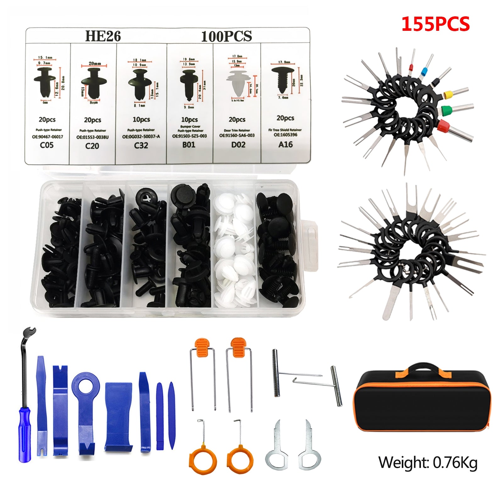 155 Pcs Car Trim Removal Tool Set, Car Panel Door Audio Trim Tool, Fastener Terminal Remover Tool, Auto Clip Pliers Fastener Remover Tool Set with Storage Bag, Bumper Retainer Clips - Premium Automotive from Rapidvehicles - Just $36.99! Shop now at Rapidvehicles