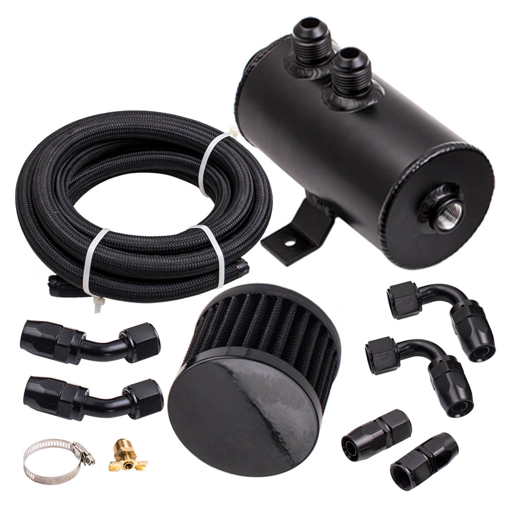 Baffled Engine Oil Catch Can 0.75L Twin Port AN10 + 3M Hose Fitting Kit Universal - Premium Automotive from Rapidvehicles - Just $137.99! Shop now at Rapidvehicles