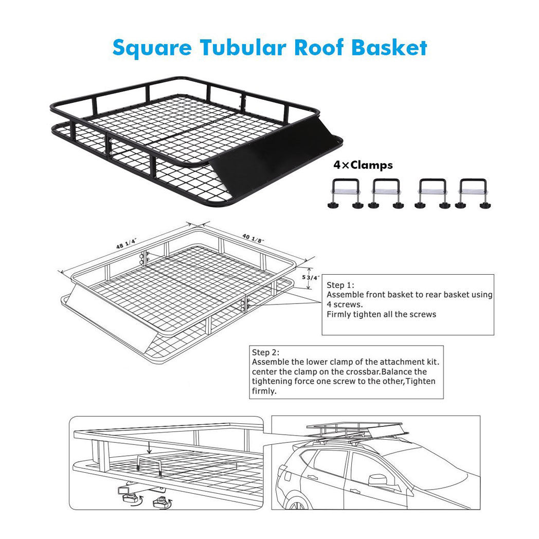 48" x 40" Universal Roof Rack Car Top Cargo Basket Black - Premium Automotive from Rapidvehicles - Just $167.99! Shop now at Rapidvehicles