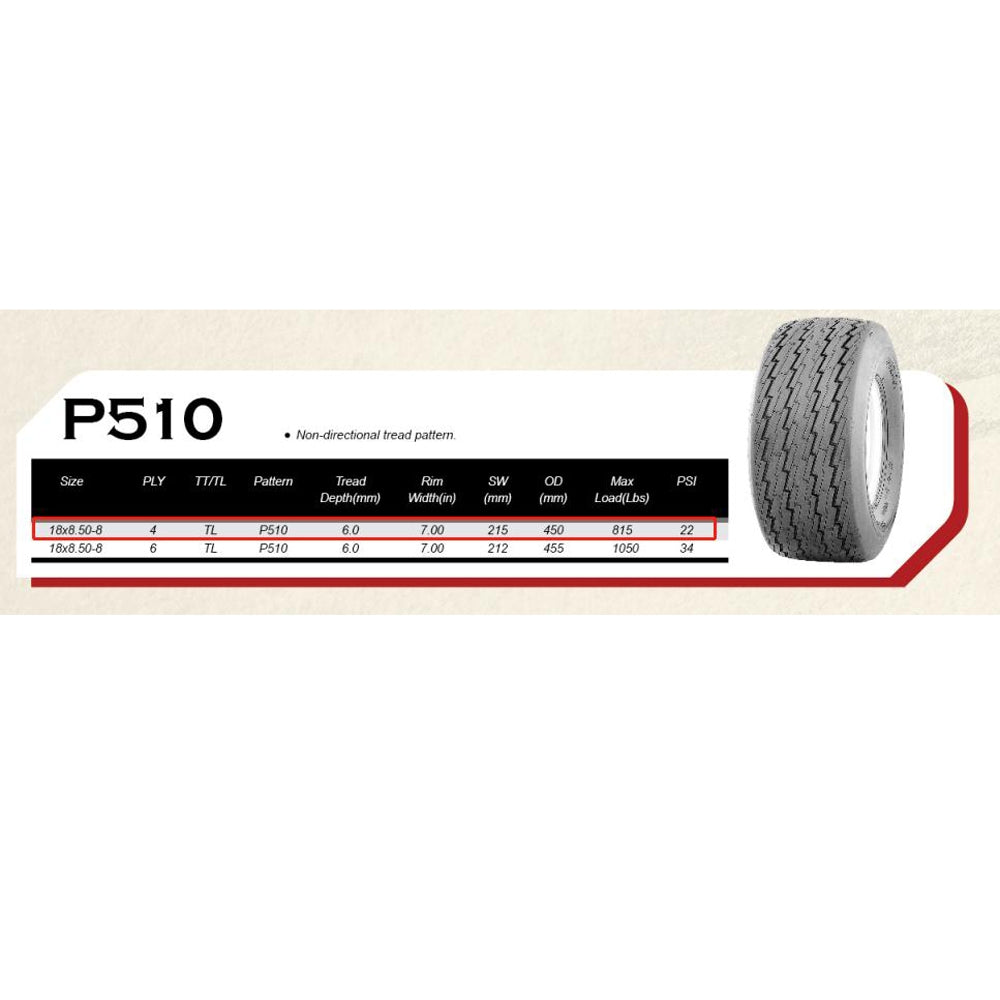 18x8.50-8 LRB 4 PR Bias Golf Cart Tires 4 Lug White Wheel P510 - Premium Automotive from Rapidvehicles - Just $167.99! Shop now at Rapidvehicles