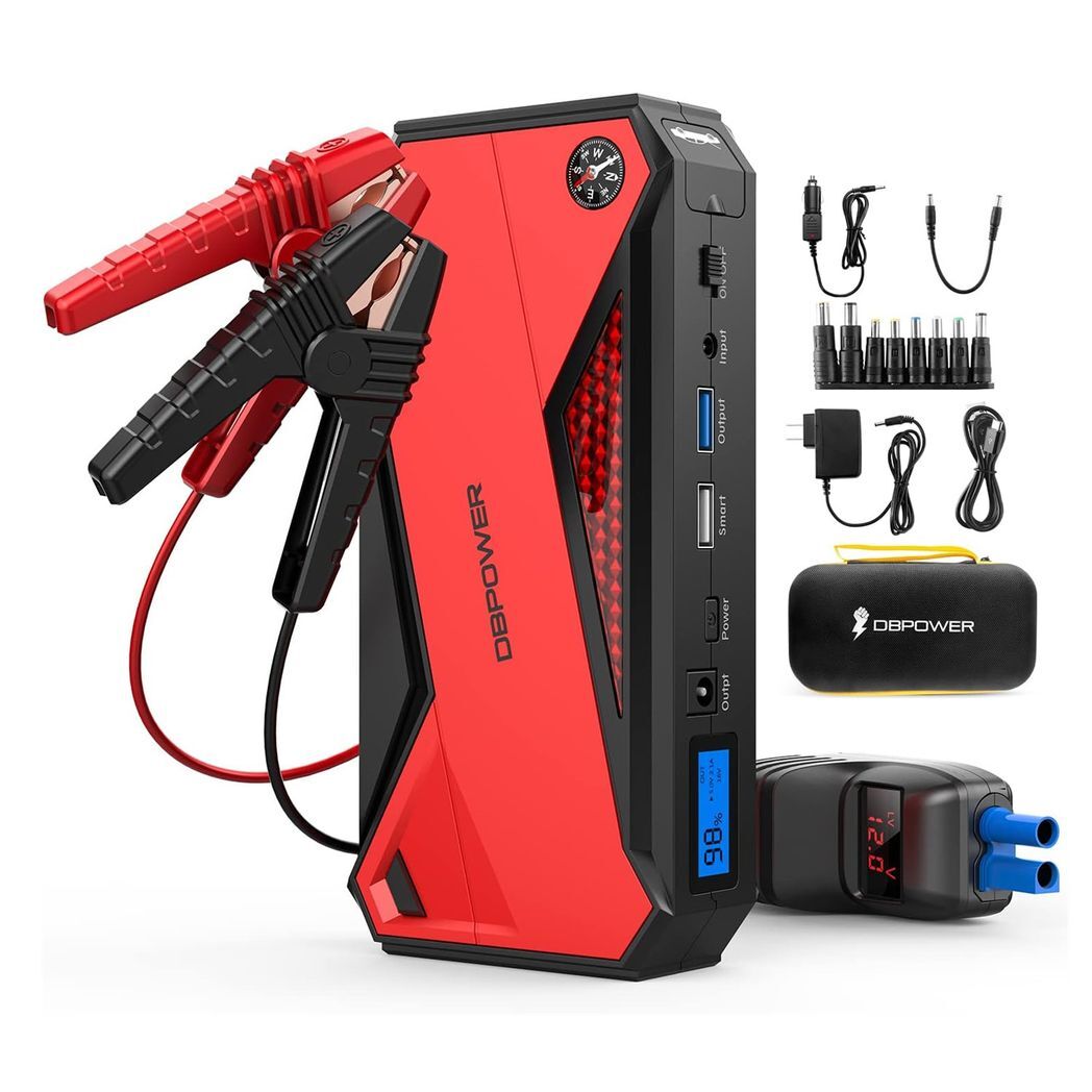 DBPOWER 800A Peak 18000mAh Portable Car Jump Starter (up to 7.2L Gas/5.5L Diesel Engine) Portable Battery Booster with LCD Screen (Red) - Premium Automotive from Rapidvehicles - Just $79.99! Shop now at Rapidvehicles