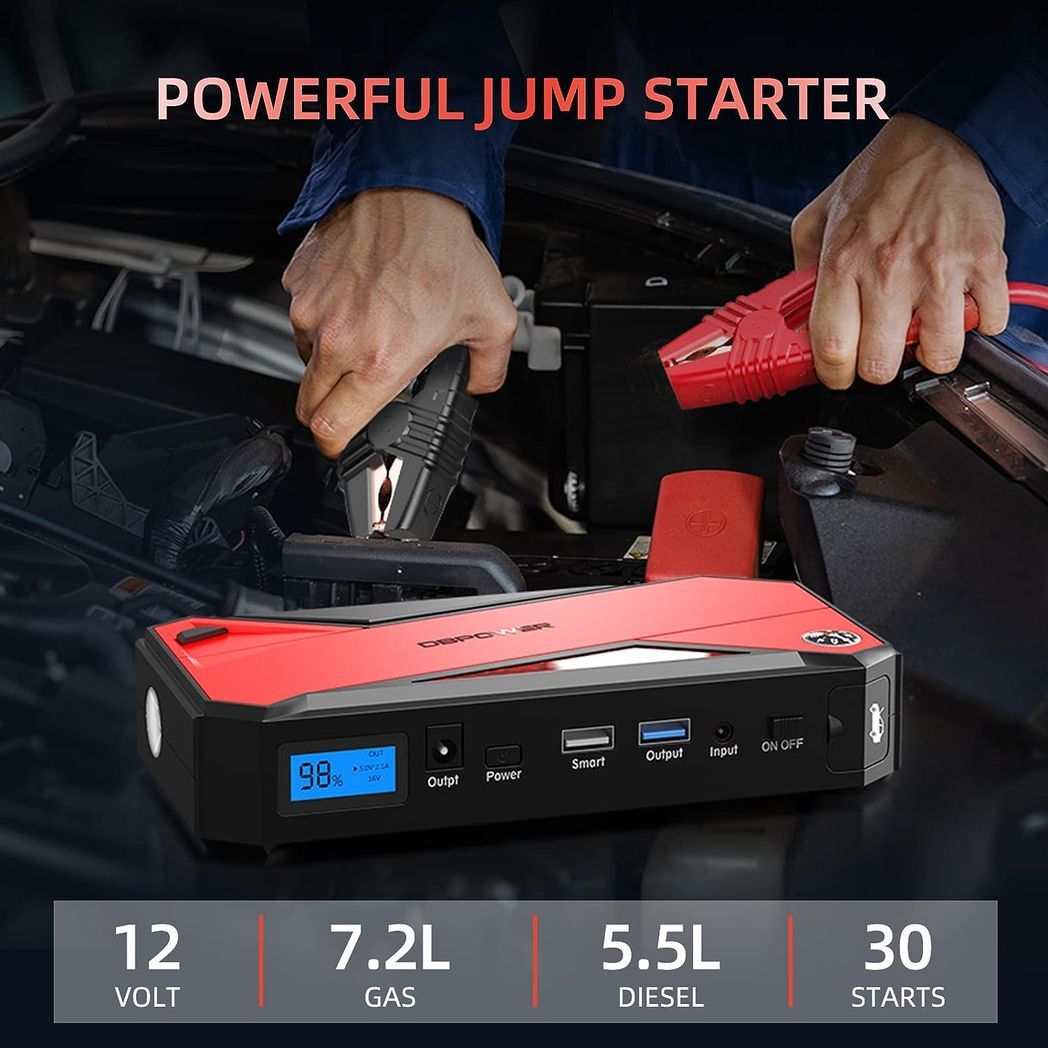 DBPOWER 800A Peak 18000mAh Portable Car Jump Starter (up to 7.2L Gas/5.5L Diesel Engine) Portable Battery Booster with LCD Screen (Red) - Premium Automotive from Rapidvehicles - Just $79.99! Shop now at Rapidvehicles