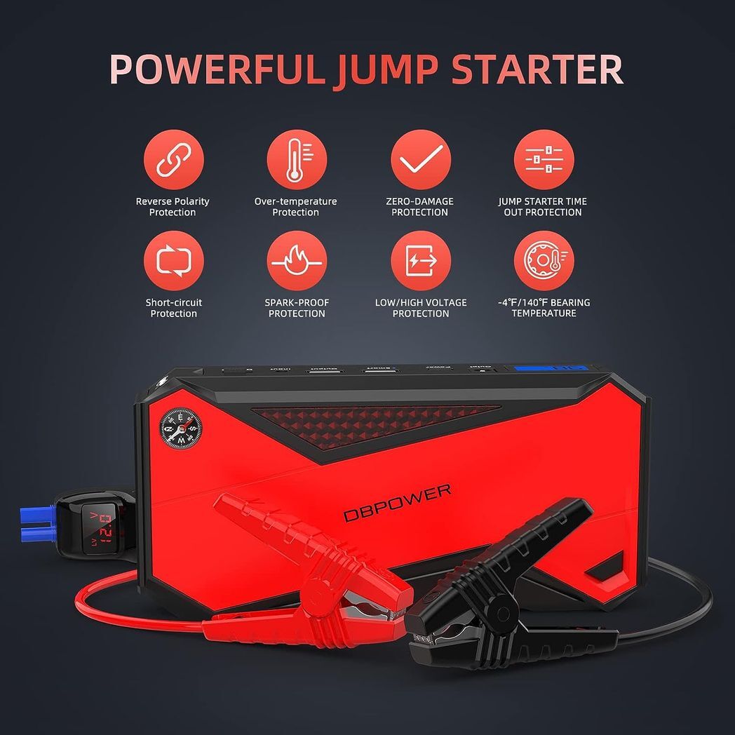 DBPOWER 800A Peak 18000mAh Portable Car Jump Starter (up to 7.2L Gas/5.5L Diesel Engine) Portable Battery Booster with LCD Screen (Red) - Premium Automotive from Rapidvehicles - Just $79.99! Shop now at Rapidvehicles