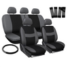 Four Seasons Universal 5-Headrest Flat Cloth Car Seat Cover 10-Piece Set Gray & Black - Premium Automotive from Rapidvehicles - Just $55.99! Shop now at Rapidvehicles