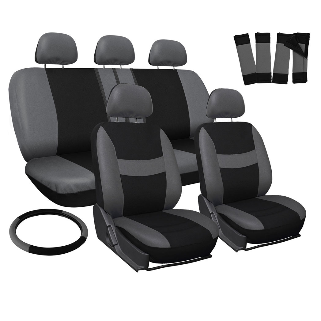 Four Seasons Universal 5-Headrest Flat Cloth Car Seat Cover 10-Piece Set Gray & Black - Premium Automotive from Rapidvehicles - Just $55.99! Shop now at Rapidvehicles