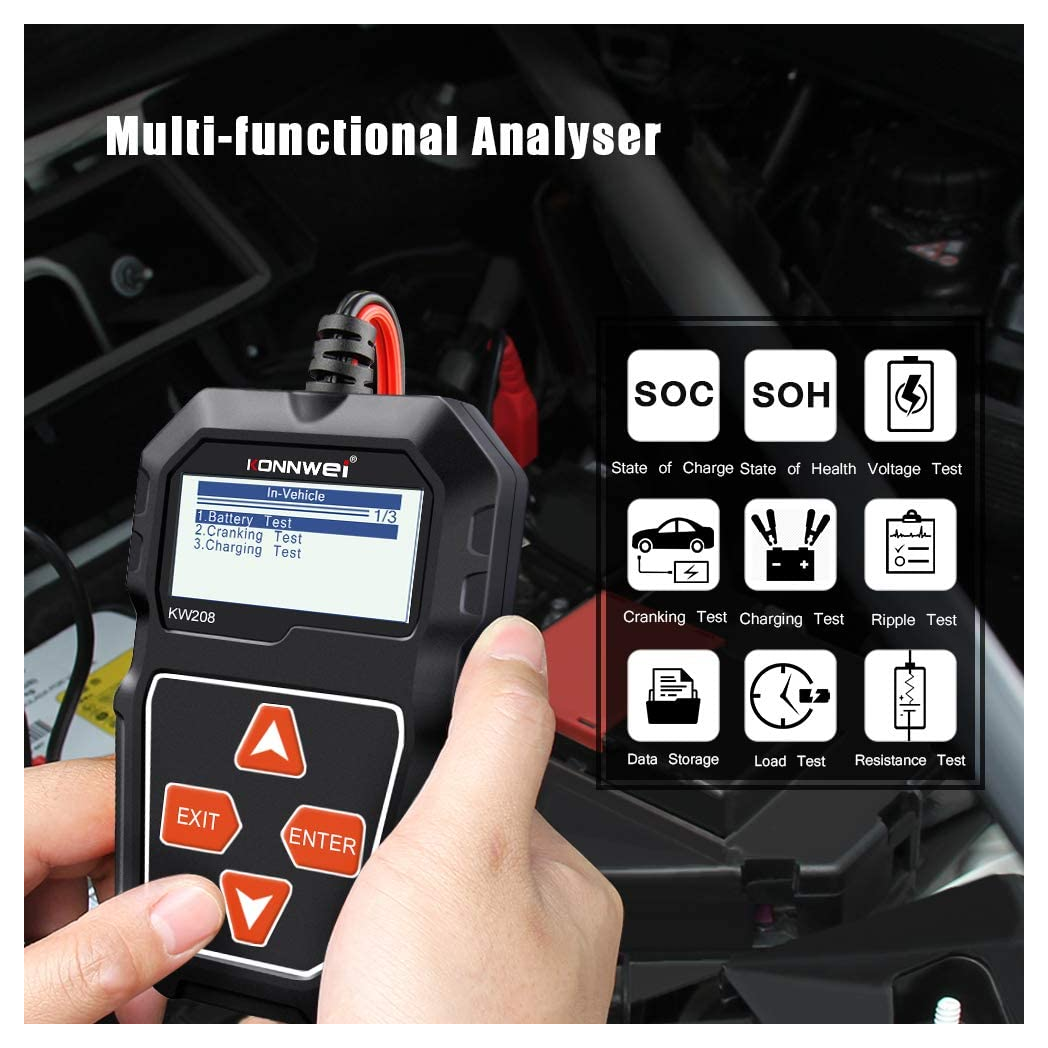 KONNWEI KW208 12V Car Battery Tester, 100-2000 CCA Load Tester Automotive Alternator Tester Digital Auto Battery Analyzer Charging Cranking System Tester for Car Truck Marine Motorcycle SUV Boat - Premium Automotive from Rapidvehicles - Just $46.99! Shop now at Rapidvehicles