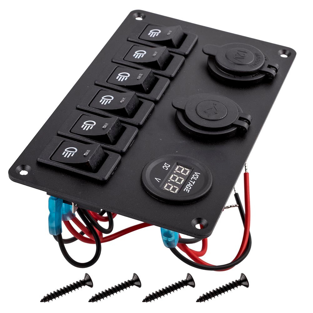 6 Gang Blue LED Rocker Switch Panel Car Truck Auto Marine Boat Circuit Dual USB - Premium Automotive from Rapidvehicles - Just $80.99! Shop now at Rapidvehicles