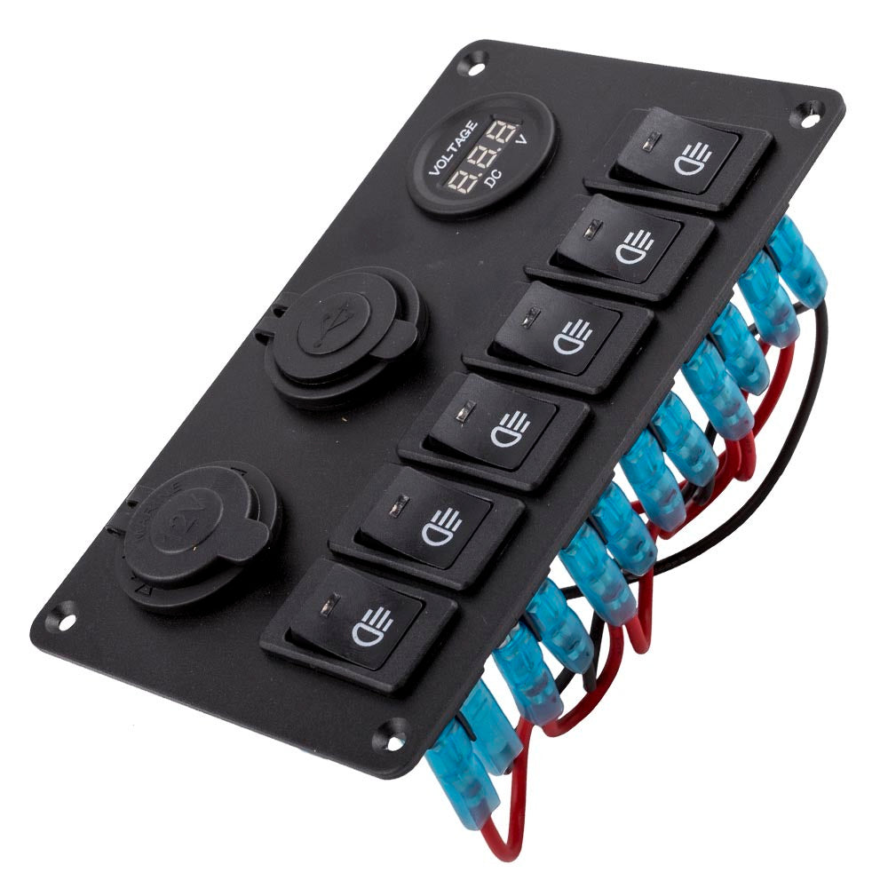 6 Gang Blue LED Rocker Switch Panel Car Truck Auto Marine Boat Circuit Dual USB - Premium Automotive from Rapidvehicles - Just $80.99! Shop now at Rapidvehicles