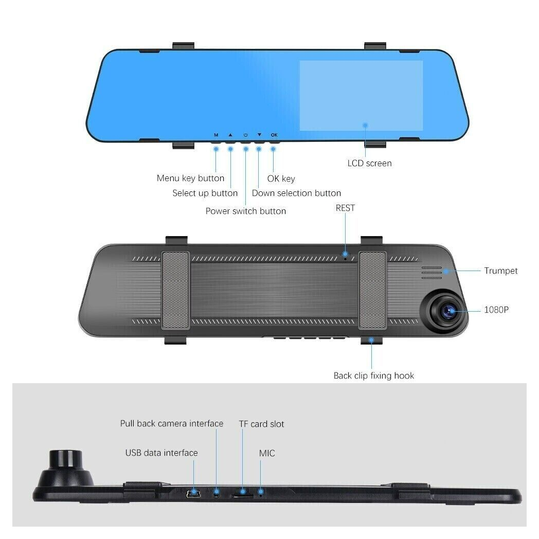 1080P Rearview Mirror Car DVR Dual Dash Cam Camera Front Rear HD Video Recorder - Premium Automotive from Rapidvehicles - Just $55.99! Shop now at Rapidvehicles