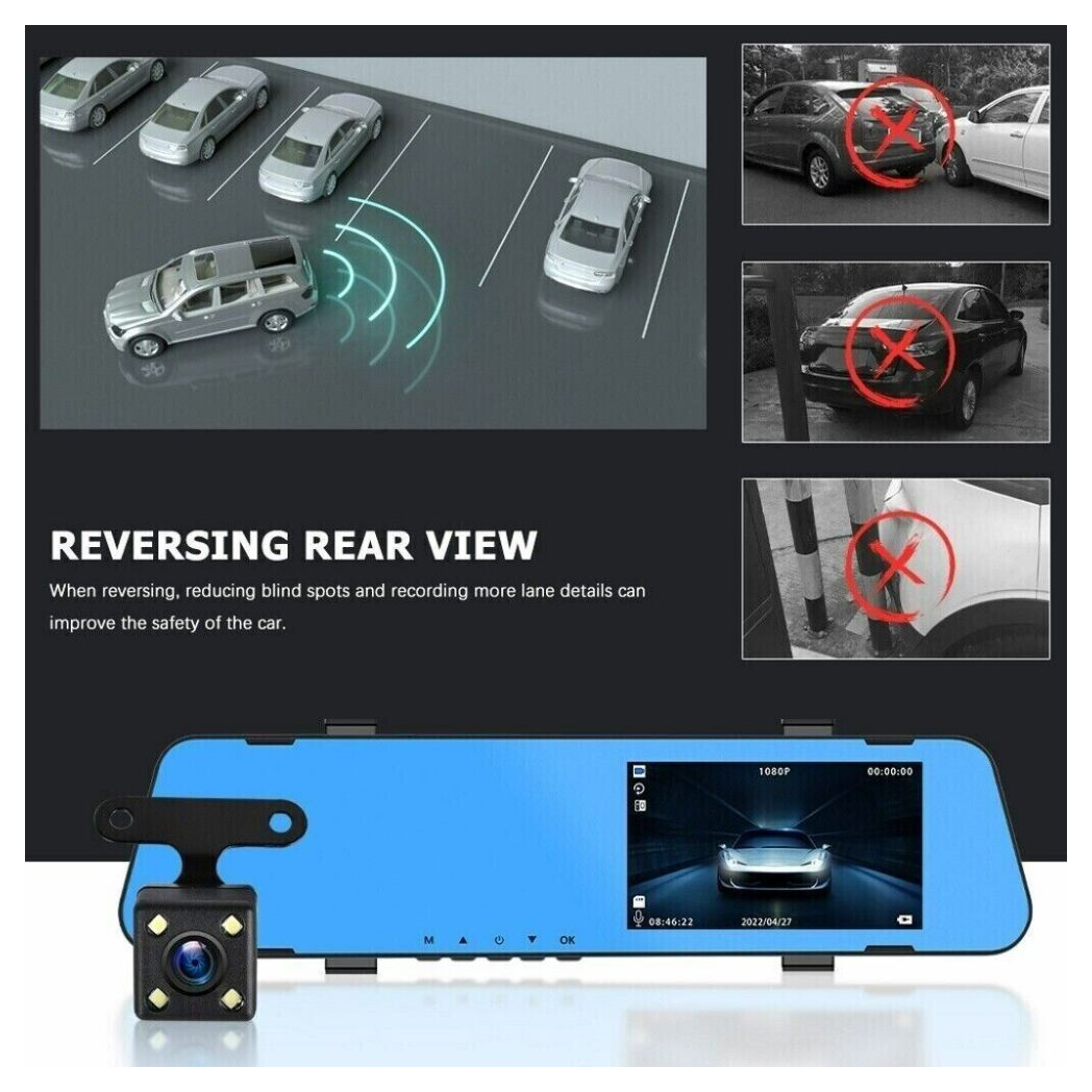 1080P Rearview Mirror Car DVR Dual Dash Cam Camera Front Rear HD Video Recorder - Premium Automotive from Rapidvehicles - Just $55.99! Shop now at Rapidvehicles