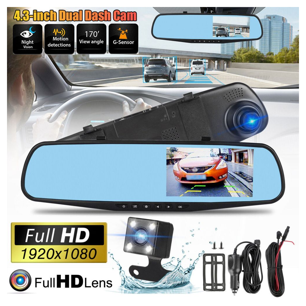 1080P HD Rearview Mirror Car DVR Dual Dash Cam Camera Front Rear Video Recorder - Premium Automotive from Rapidvehicles - Just $57.99! Shop now at Rapidvehicles