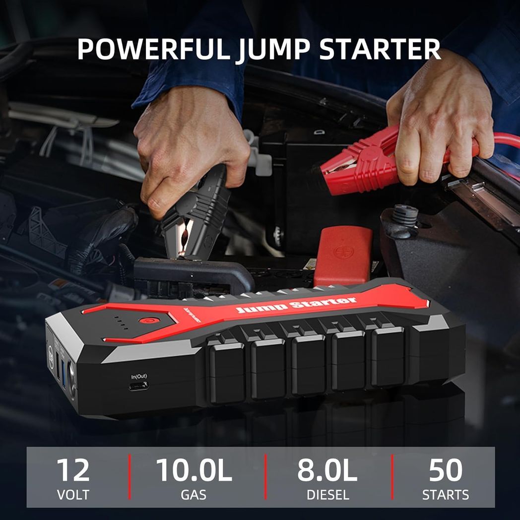 DBPOWER 3000A/80.66Wh Portable Car Jump Starter (UP to 10.0L Gas/8.0L Diesel Engines) 12V Auto Lithium-Ion Battery Booster with Smart Clamp Cables, Quick Charge, and LED - Premium Automotive from Rapidvehicles - Just $120.99! Shop now at Rapidvehicles