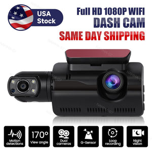 1080P Dual Lens Car DVR Dash Cam Video Recorder G-Sensor Front and Rear Camera - Premium Automotive from Rapidvehicles - Just $47.14! Shop now at Rapidvehicles